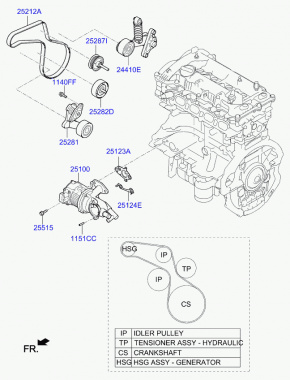 Шкив ролик натяжителя ремня грм Kia Optima JF Hybrid PLUG-IN 2,0 2016-2019 252882E650 00-00007660