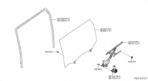 Уплотнитель стекла задней правой двери Nissan Rogue AWD QR25DE 2014- 823304BA0A 00-00005119
