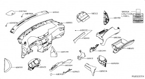 Накладка передней панели, торпедо нижняя левая Nissan Rogue AWD QR25DE 2014- 689214BA0A 00-00005198