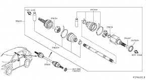 Полуось (привод) задняя правая Nissan Rogue AWD QR25DE 2014- 396004BA0A 00-00004860