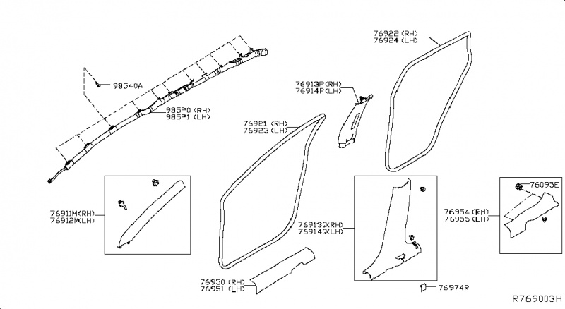 Уплотнитель проема задней правой двери Nissan Rogue AWD QR25DE 2014- 769234BA0A