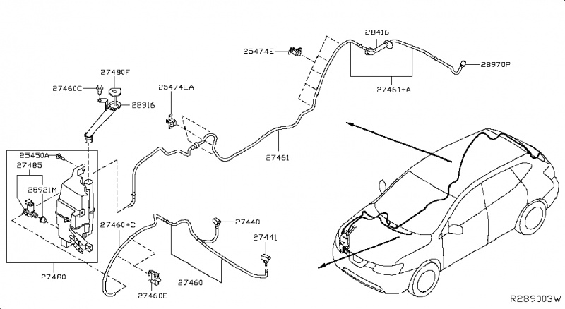 Форсунка заднего стеклоомывателя Nissan Rogue AWD QR25DE 2014- 289724BA0A
