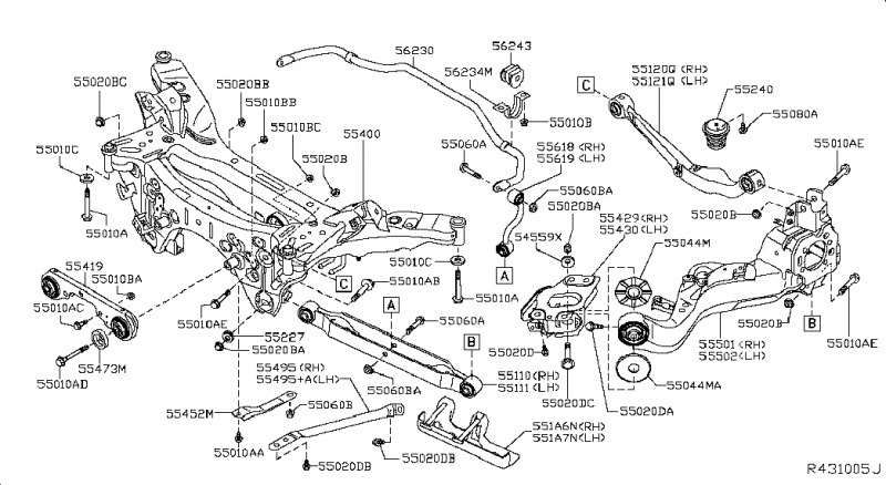 Кронштейн кулака (цапфы) задней левой Nissan Rogue AWD QR25DE 2014- 554304BA0A